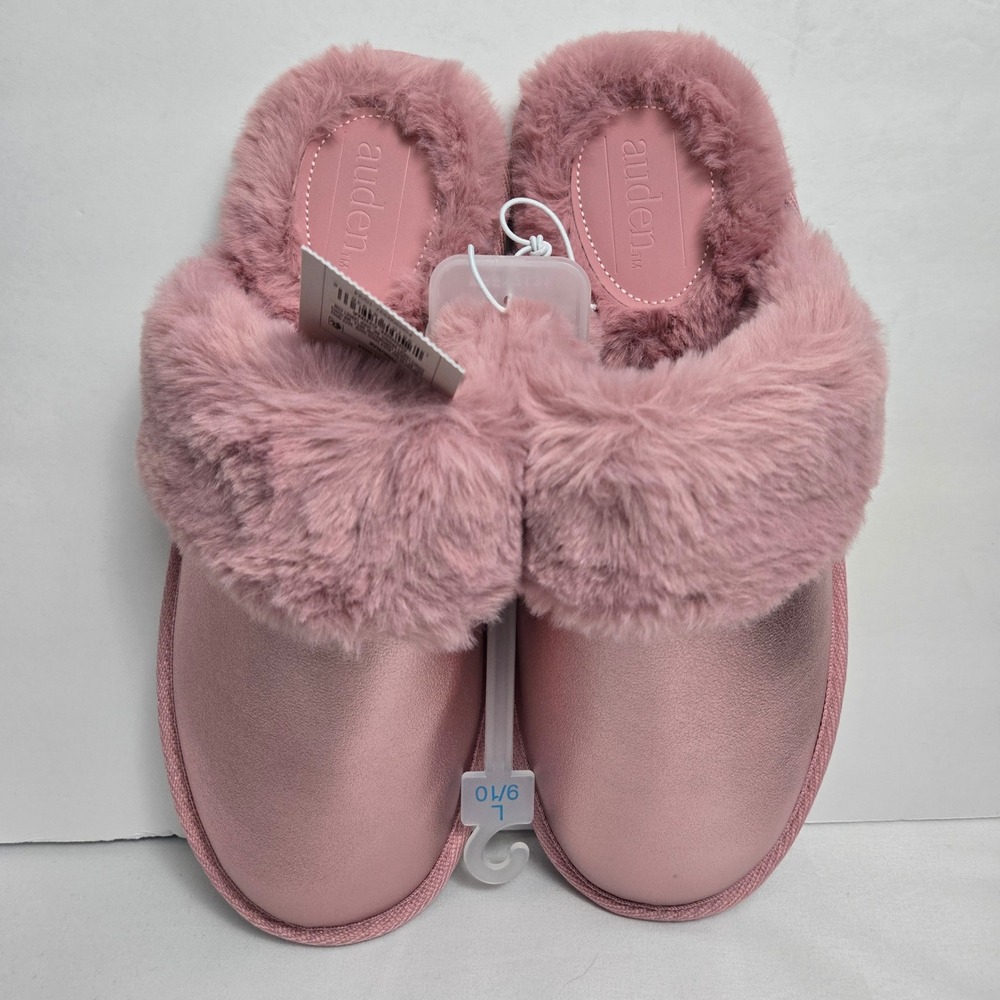 Auden Metallic Fuzzy Slides Slippers Pink‎ Rae L 9/10